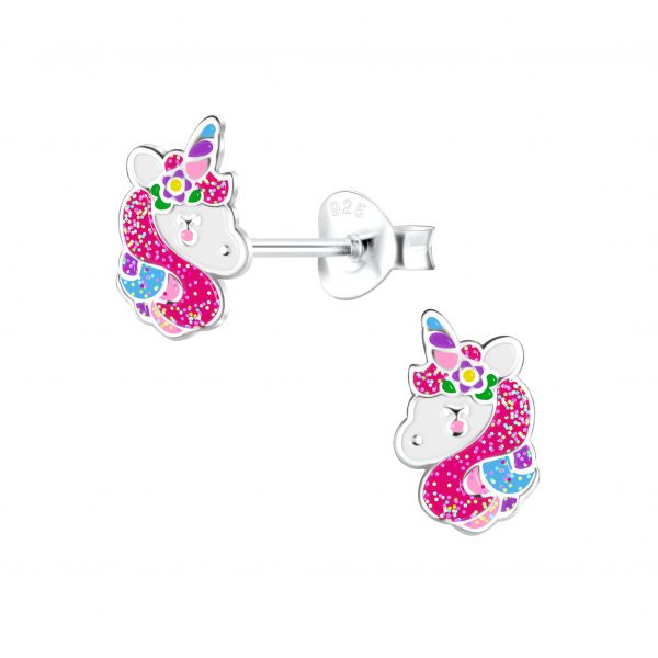 Silver Unicorn Stud Earrings