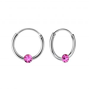 Round Crystal Hoop Earrings - Rose 4mm