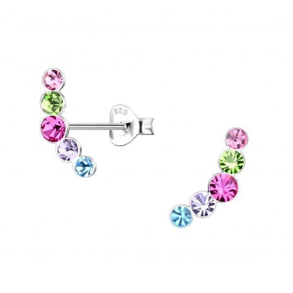 Silver Curved Crystal Stud Earrings