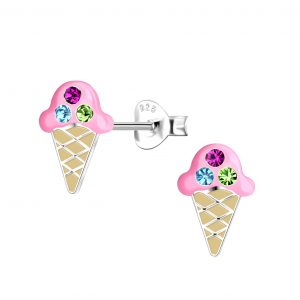 Silver Ice Cream Crystal Stud Earrings
