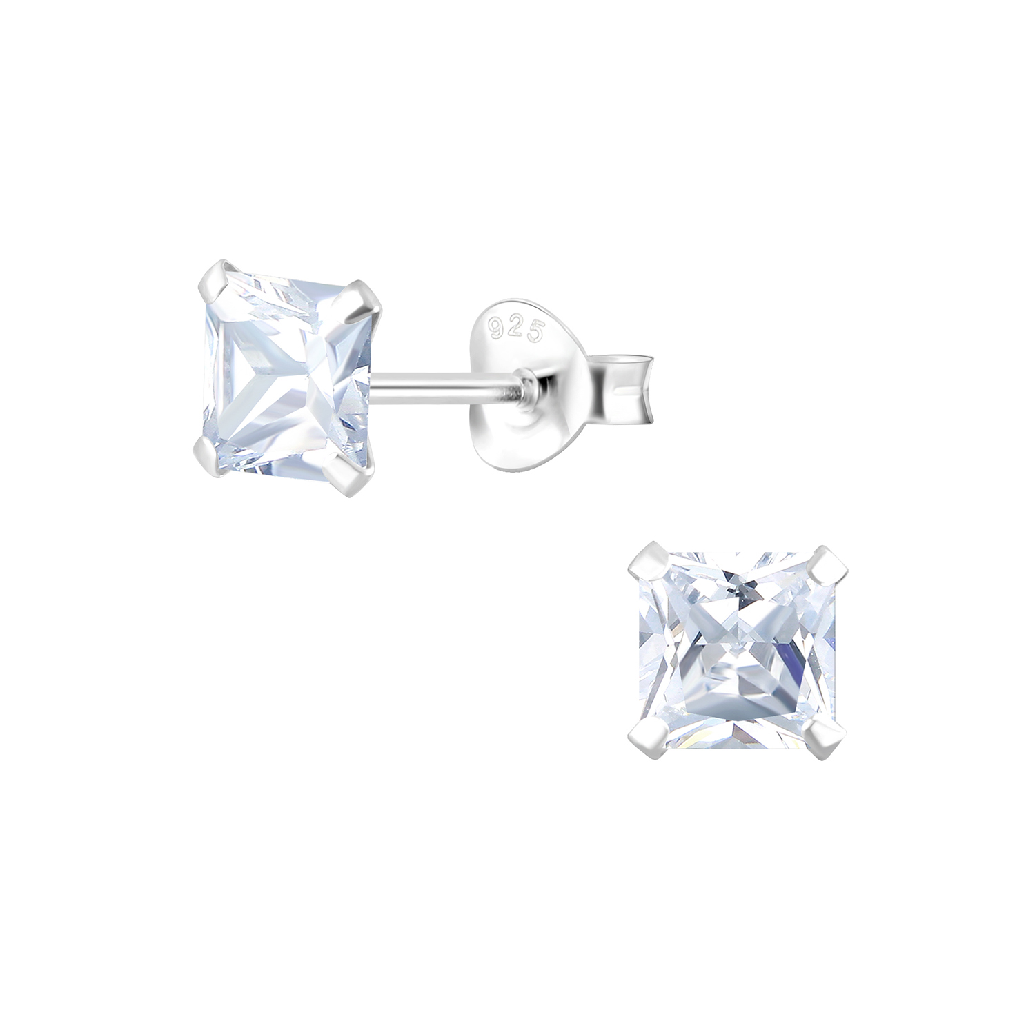 10000333 - Square Cubic Zirconia Silver Stud Earrings5mm