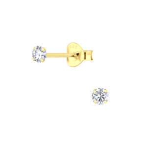 10015184 - Round Cubic Zirconia Silver Stud Earrings 3mm gold plated