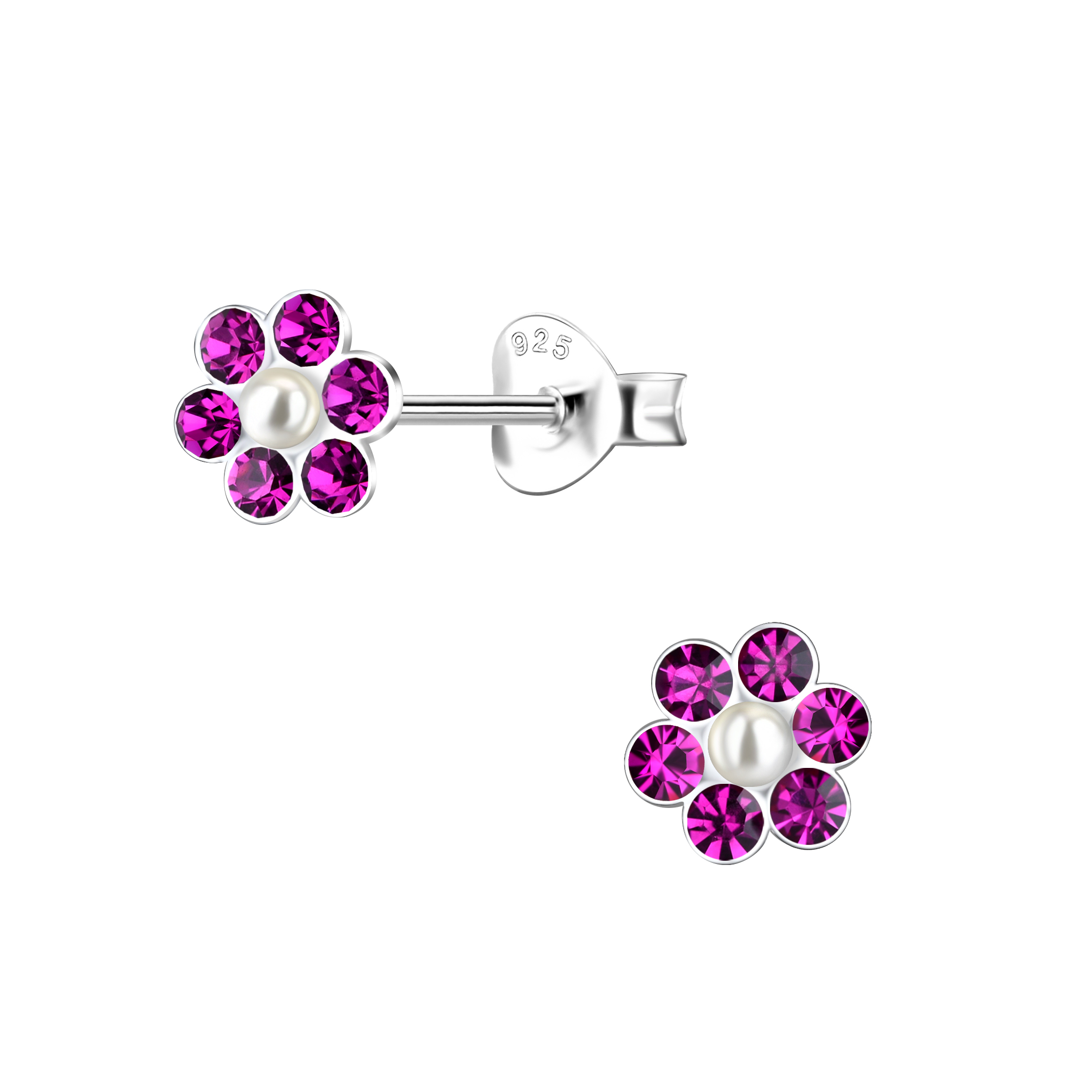 10032065 - Silver Flower Stud Pearl Earrings