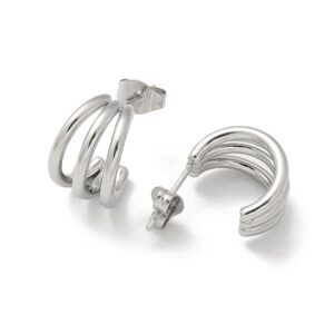 SSE30414 - 304 Stainless Steel Triple C-Shaped Stud Earrings with 316 Surgical Steel Ear Pins