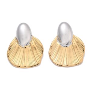 SSE30408 - 304 Stainless Steel Two Tone Fan Stud Earrings