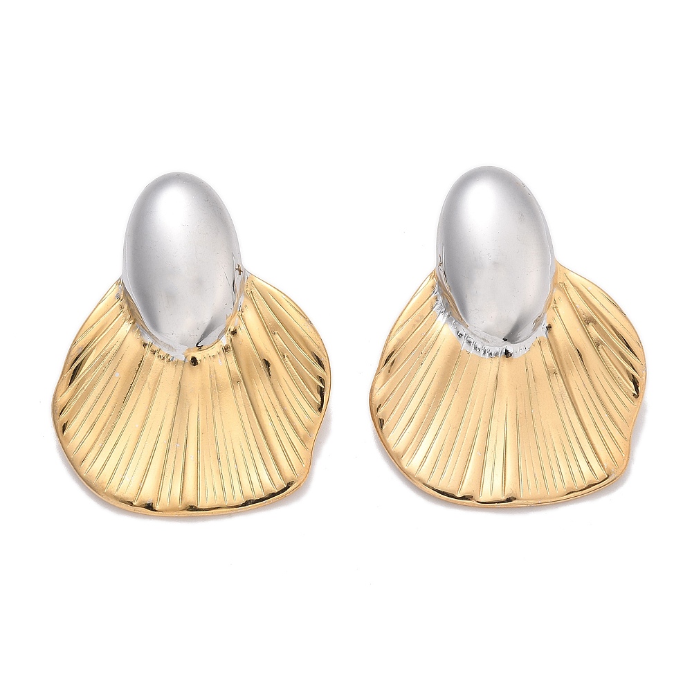 SSE30408 - 304 Stainless Steel Two Tone Fan Stud Earrings