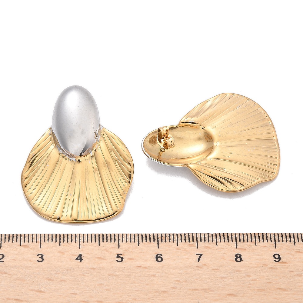 SSE30408 - 304 Stainless Steel Two Tone Fan Stud Earrings - Image 3