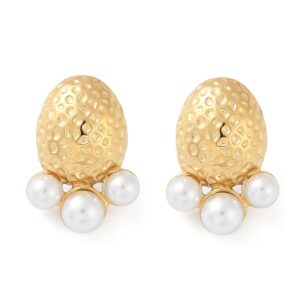 SSE30405 - 304 Stainless Steel Stud Earrings, with Natural Shell Beads Real 14K Gold Plated