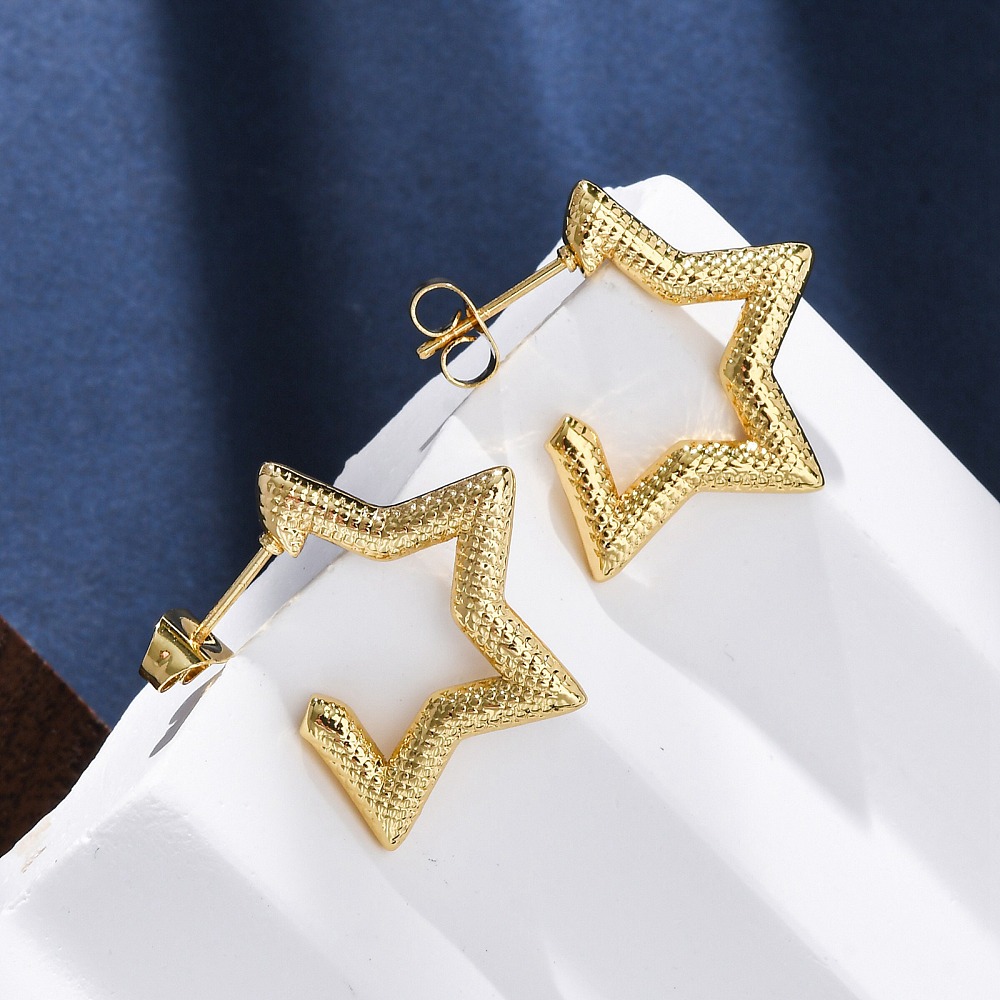 SSE30402 - 304 Stainless Steel Star Stud Earrings Real 18K Gold Plated - Image 3