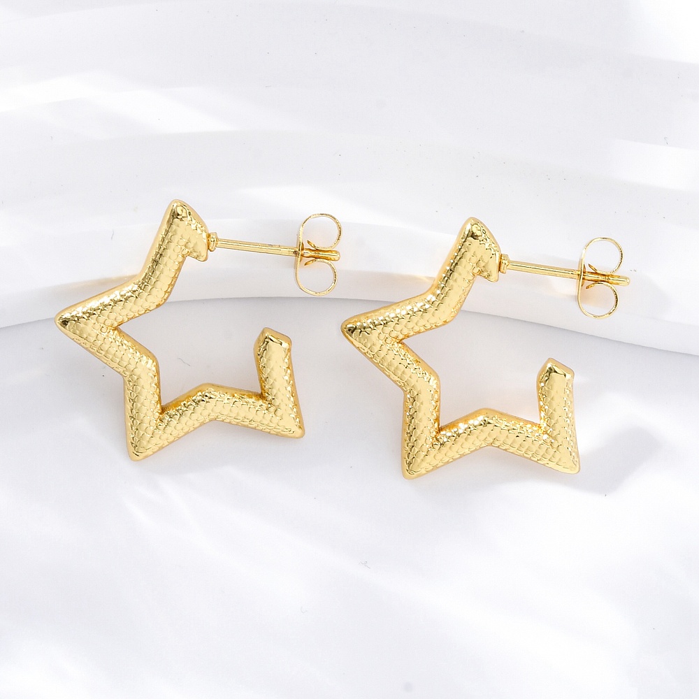 SSE30402 - 304 Stainless Steel Star Stud Earrings Real 18K Gold Plated - Image 2
