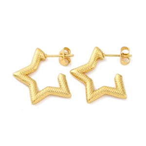 SSE30402 - 304 Stainless Steel Star Stud Earrings Real 18K Gold Plated