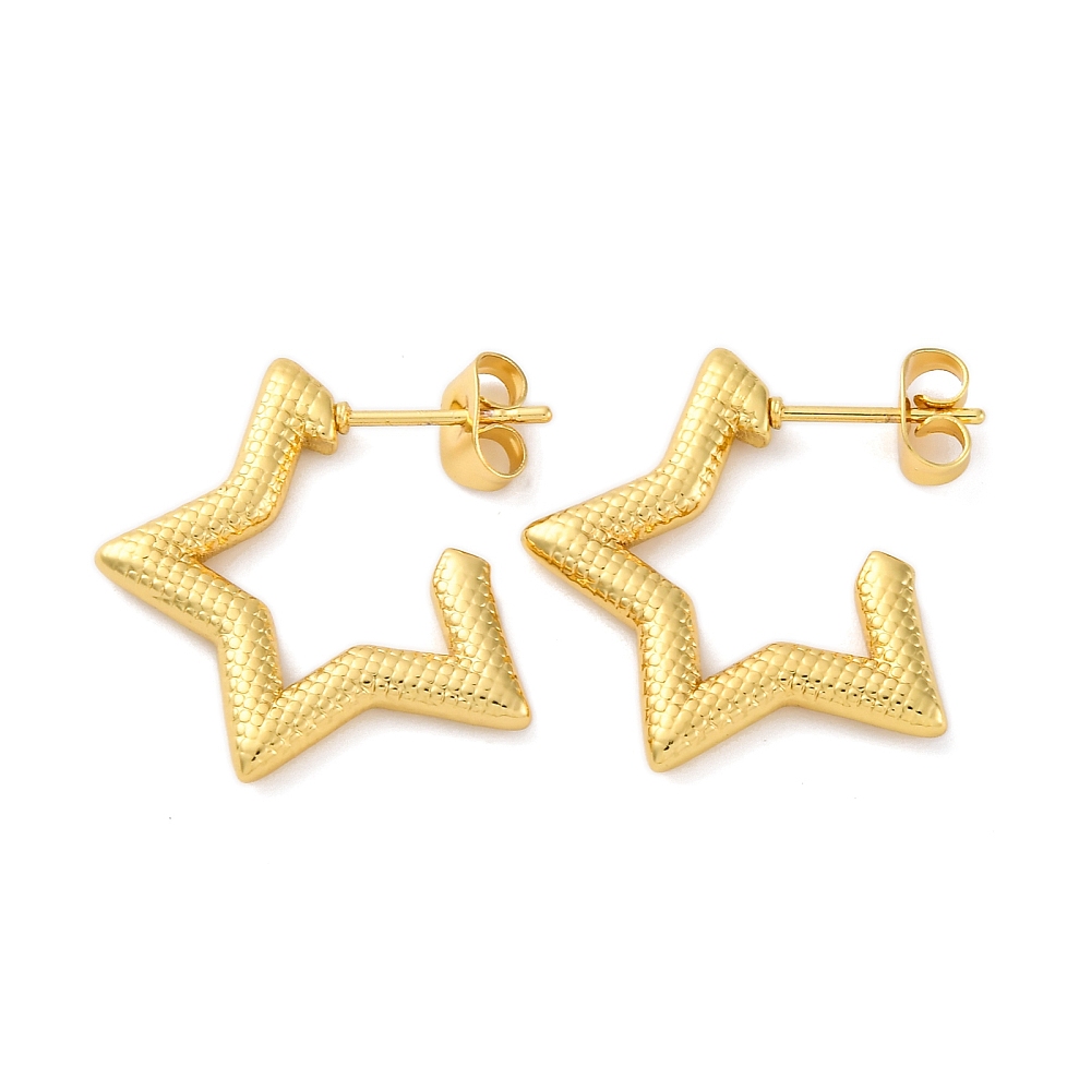 SSE30402 - 304 Stainless Steel Star Stud Earrings Real 18K Gold Plated