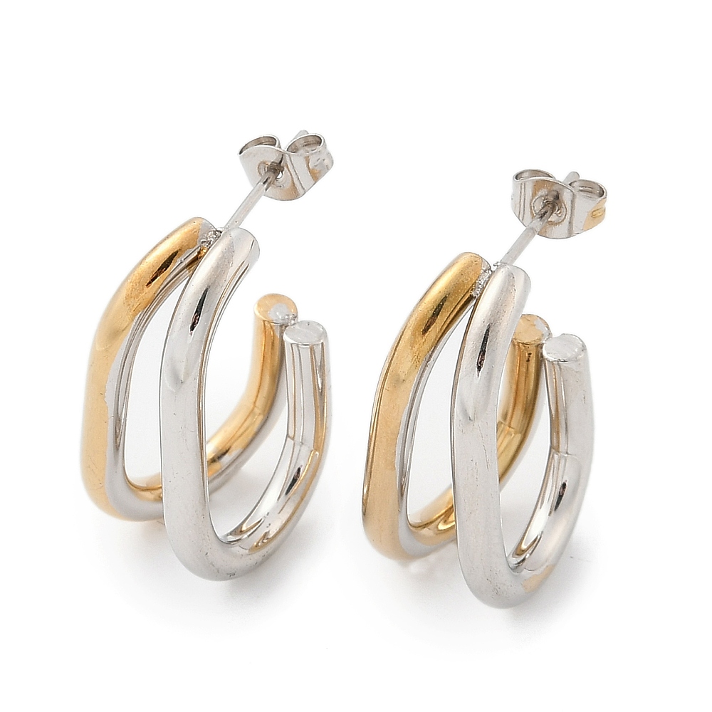 SSE30409 - 304 Stainless Steel Stud Earrings crescent two tone