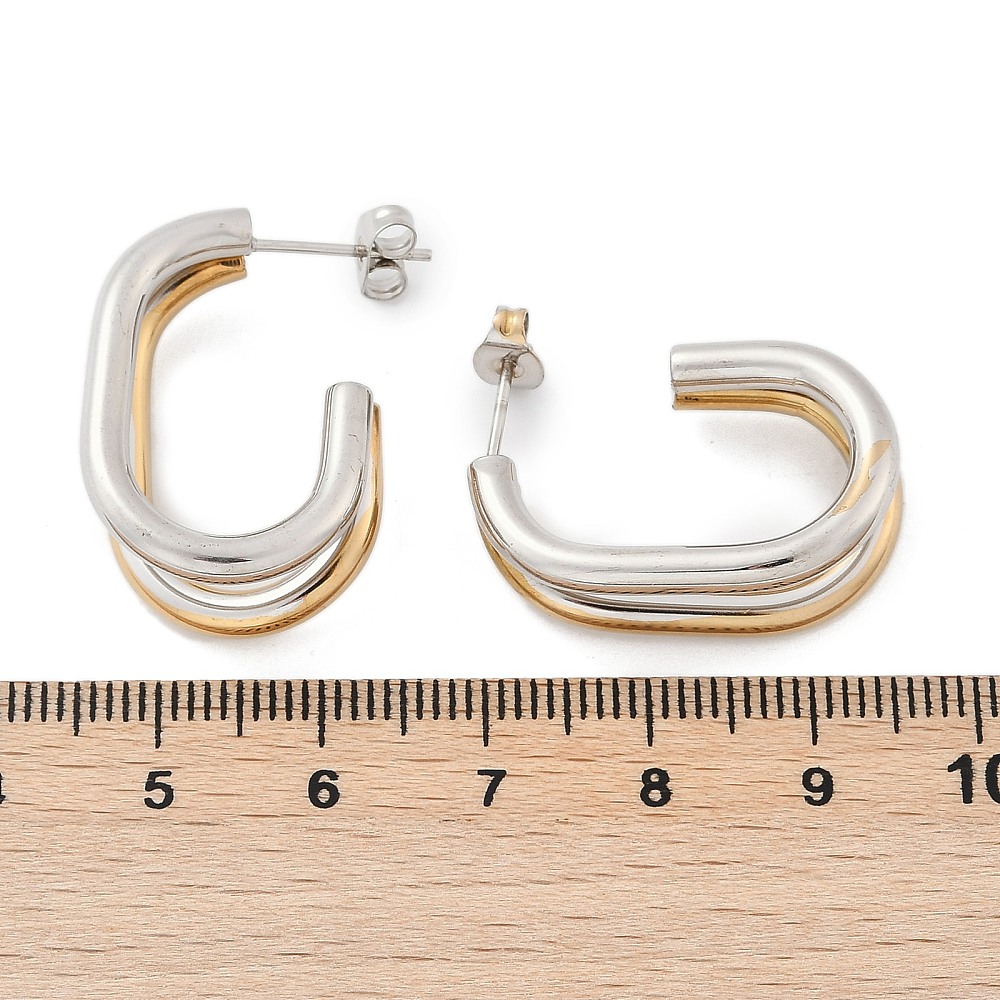 SSE30409 - 304 Stainless Steel Stud Earrings crescent two tone - Image 3