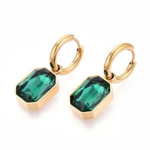 SSE30410 - 304 Stainless Steel Hoop Earrings Octagon Teal Real 14K Gold Plated