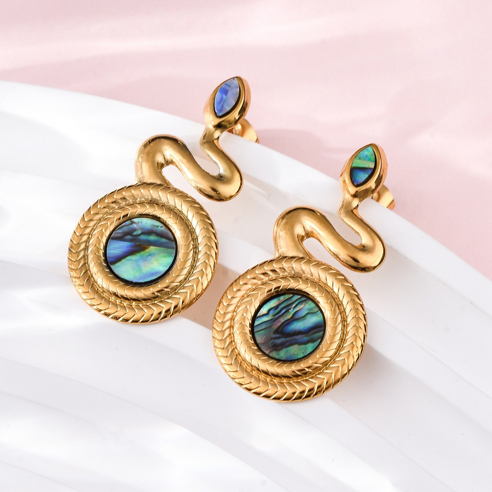 SSE30403 – 304 Stainless Steel Snake Stud Earrings Real 18K Gold Plated - Image 2