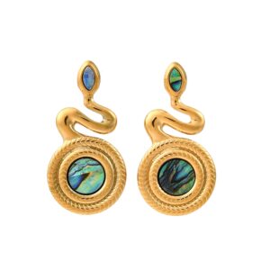 SSE30403 – 304 Stainless Steel Snake Stud Earrings Real 18K Gold Plated