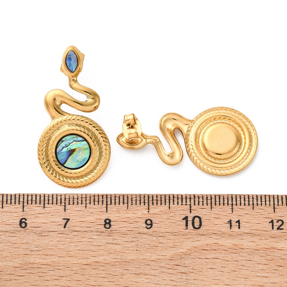 SSE30403 – 304 Stainless Steel Snake Stud Earrings Real 18K Gold Plated - Image 3