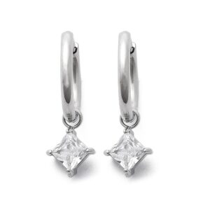 SSE30415 - 304 Stainless Steel Micro Pave Cubic Zirconia Hoop Earrings Rhombus Clear