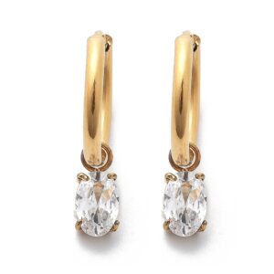 SSE30416 - 304 Stainless Steel Micro Pave Cubic Zirconia Hoop Earrings Oval