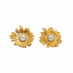 SSE30413 - 304 Stylish Stainless Steel Flower Stud Earrings with Imitation Pearl Real 18K Gold Plated