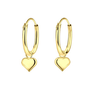 10001846 - Silver Heart Charm Hoop Earrings 14k Gold