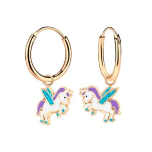 10003451 - Silver Winged Unicorn Charm Hoop Earrings Rose gold plated