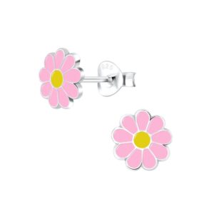 10007945 - Silver Daisy Flower Stud Earrings Pink