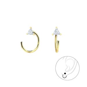 10010270 - Silver 3mm Triangle Cubic Zirconia Ear Huggers 14k gold plated