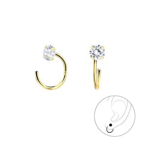 10010273 - Silver 4mm Round Cubic Zirconia Silver Ear Huggers 14k gold plated