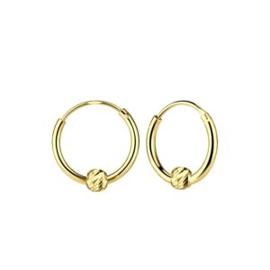 10011037 - Silver Diamond Cut Ball Hoop Earrings 14k gold plated