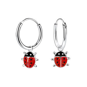 10018966 - Silver Ladybug Charm Hoop Earrings