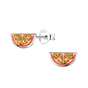 10030354 - Silver Orange Stud Earrings