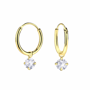 10035029 - Silver 4mm Cubic Zirconia Charm Hoop Earrings - White 14k Gold plated