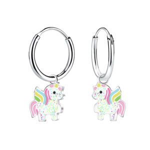 10035130 - Silver Unicorn Charm Hoop Earrings