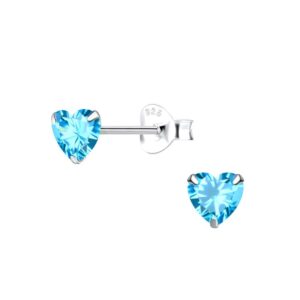 10013825 - Silver 5mm Heart Cubic Zirconia Stud Earrings - Medium Aqua